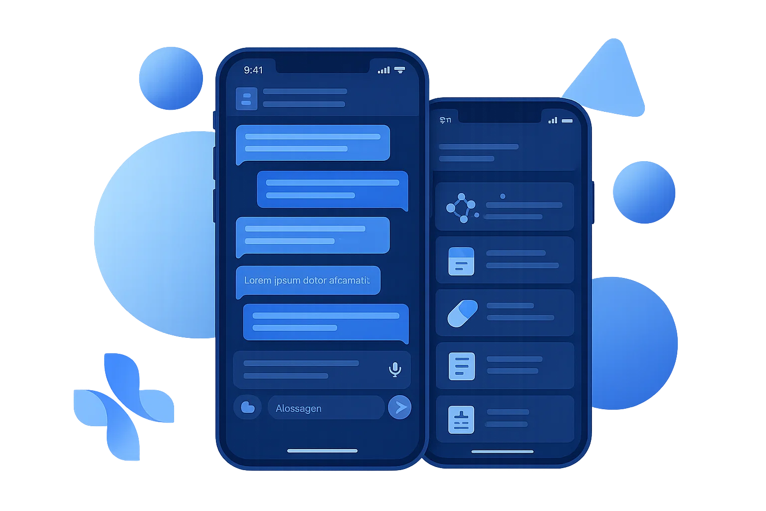 Smartphones mostrando a interface do aplicativo